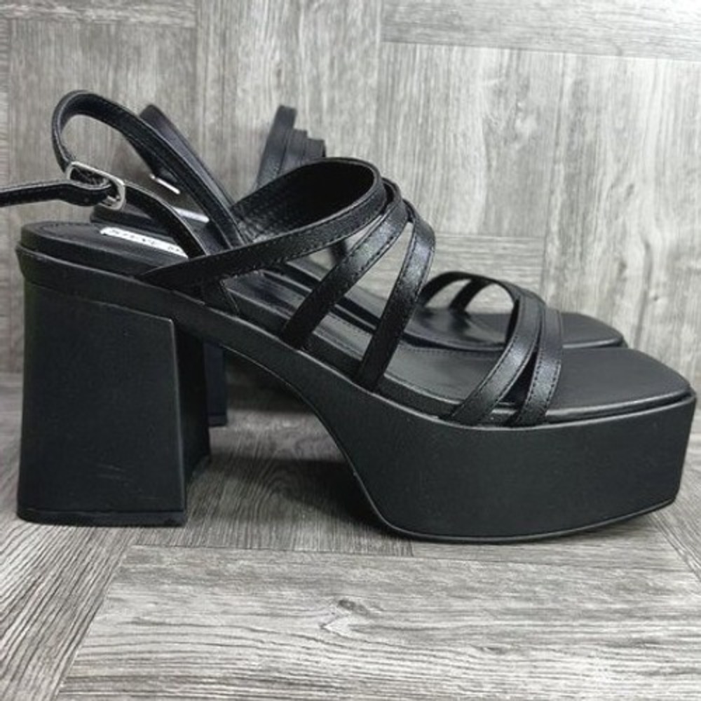 Steve Madden Bossy Sandals Women Size 10 Black New Leather Platform Chunky Heel